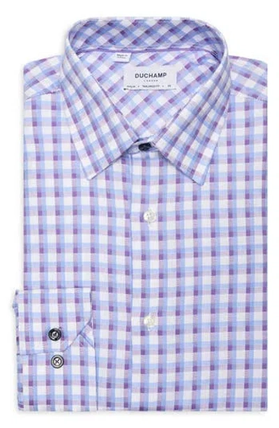 Duchamp Tailored Fit Check Print Dress Shirt In Blue