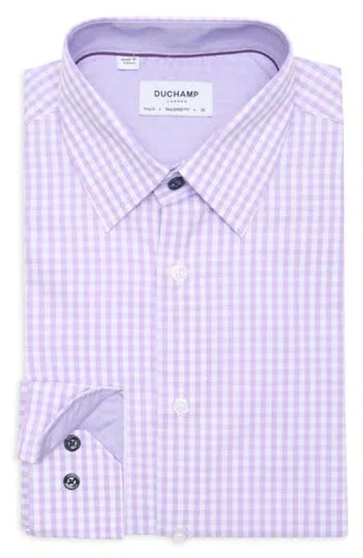 Duchamp Tailored Fit Check Stretch Cotton Dress Shirt In Purple