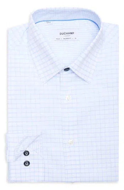 Duchamp Tailored Fit Check Stretch Cotton Dress Shirt In Blue