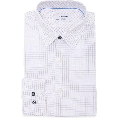 Duchamp Tailored Fit Cotton Box Check Dress Shirt In White