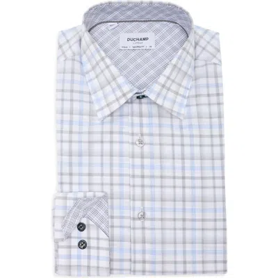 Duchamp Tailored Fit Cotton Plaid Dress Shirt In Grey