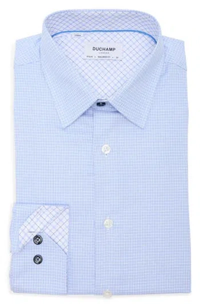 Duchamp Tailored Fit Cotton Textured Check Dress Shirt In Blue