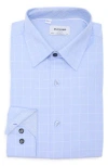 Duchamp Tailored Fit Cotton Windowpane Dress Shirt In Blue