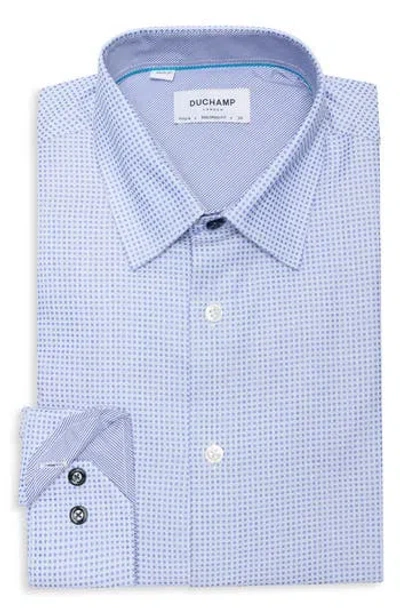 Duchamp Tailored Fit Diamond Stretch Cotton Dress Shirt In Navy