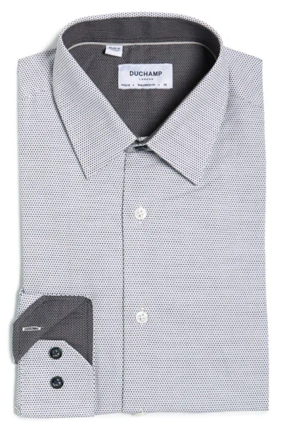 Duchamp Tailored Fit Fancy Dot Cotton Button-up Shirt In Black