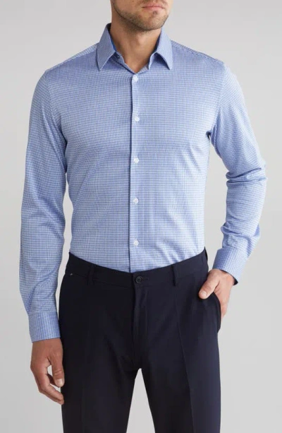 Duchamp Tailored Fit Textured Check Dress Shirt In Blue