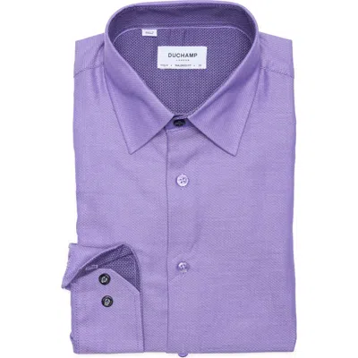 Duchamp Tailored Fit Textured Stretch Cotton Dress Shirt In Purple