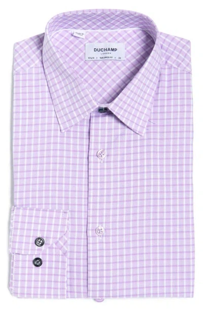 Duchamp Trim Fit Plaid Cotton Button Down Shirt In Lilac