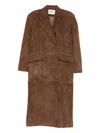 Ducie Aggie Double-breasted Suede Long Coat In Brown