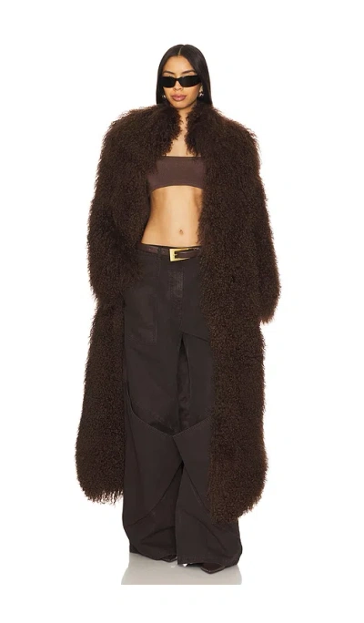 Ducie Faye Fur Coat In Chocolate