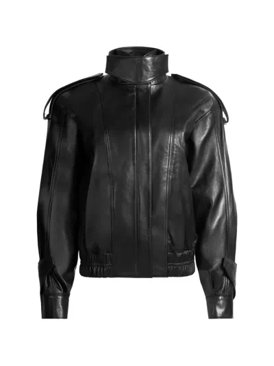 Ducie Fiona Leather Bomber Jacket In Schwarz