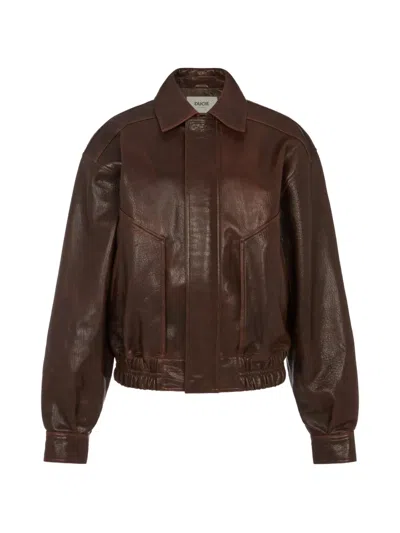 Ducie Florence Calf Leather Bomber Jacket In Brown