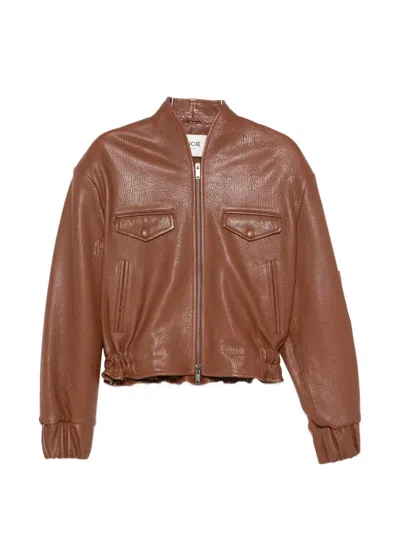 Ducie Frankie Pebbled Leather Jacket In Brown