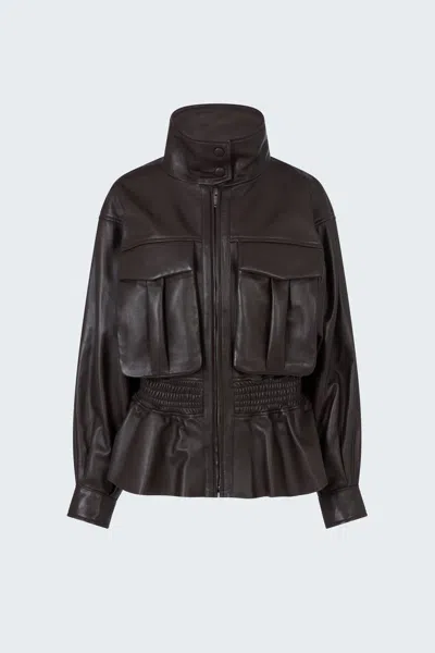 Hazel Leather Jacket In Brown from DUCIE