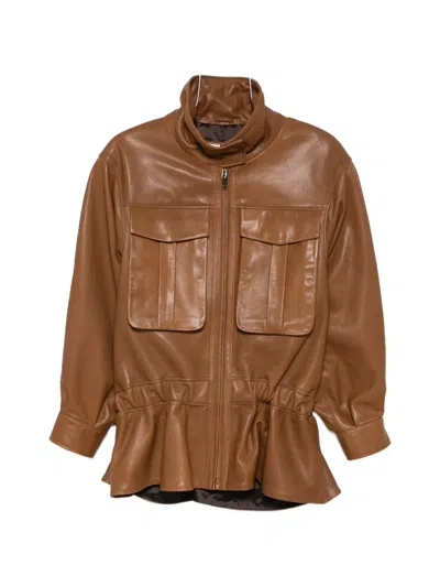 Ducie Hope High-neck Leather Jacket In Brown