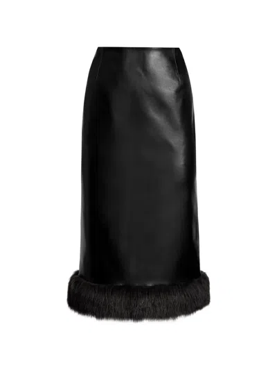Ducie Kim Shearling-trim Leather Midi Skirt In Black