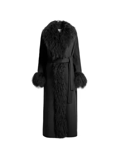 Ducie Lola Mongolian Trim Coat In Black