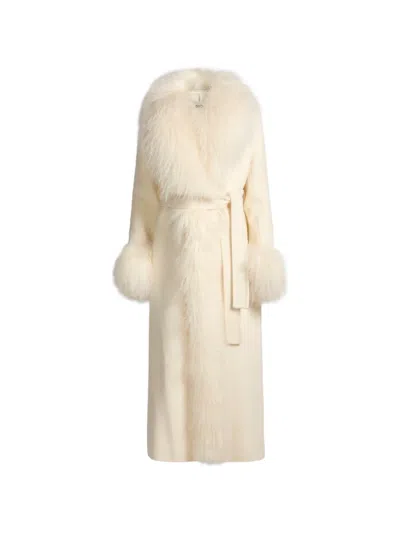 Ducie Lola Sheepskin-trimmed Coat In White