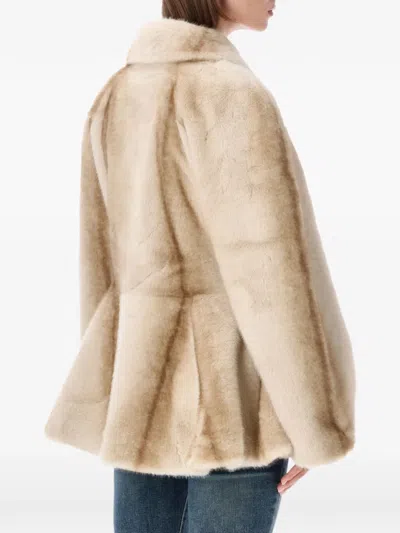 Ducie Maeve Striped Cashmere-shearling Coat In Neutral