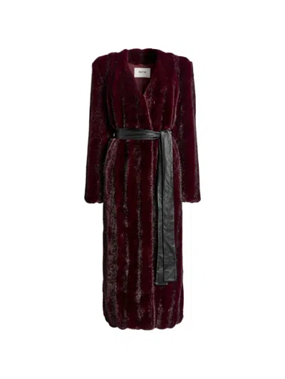 Ducie Olivia Belted Faux-fur Coat In Red