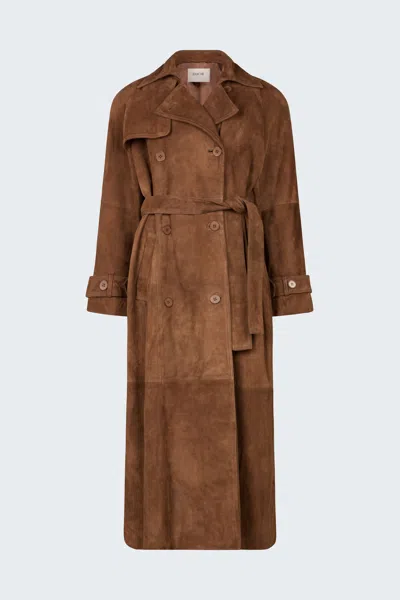 Pre-order Corrin Suede Trench Coat In Brown from DUCIE