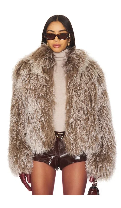 Ducie Rochelle Fur Jacket In Taupe Melange