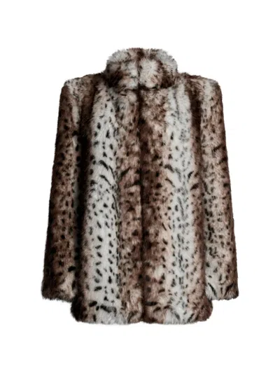 Ducie Sylvia High-collar Faux-fur Coat In Brown