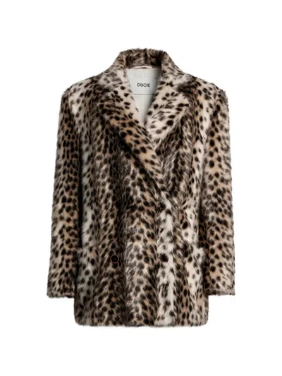 Ducie Theodora Double-breasted Faux-fur Coat In Brown