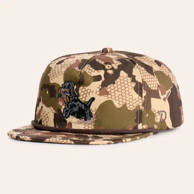Duck Camp Wetland Camo Print Black Lab Embroidered Rope Flat Bill Cap In Green