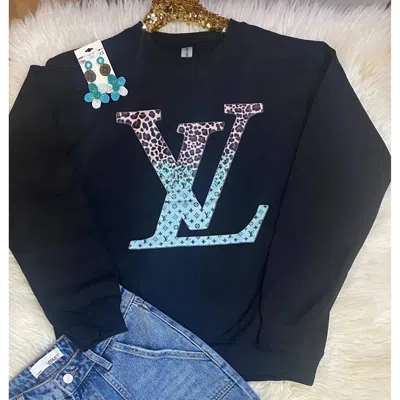 Duck Creation Women's Luxe Sweatshirt In Black/teal/leopard In Multi