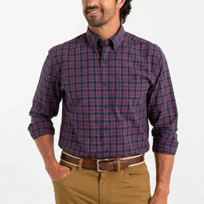 Duck Head Akins Long Sleeve Cotton Slub Plaid Shirt In Mirror Lake Blue