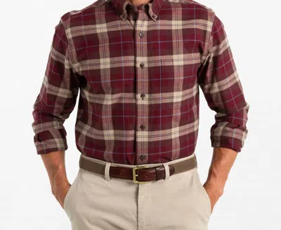 Duck Head Buckner Plaid Cotton Flannel Sport Shirt In Tawny Port In Red