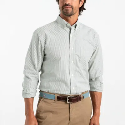Duck Head Long Sleeve Collins Cotton Oxford Stripe Shirt In Pine Green