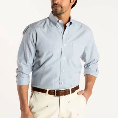 Duck Head Long Sleeve Oxford Collins Stripe Shirt In Varsity Blue