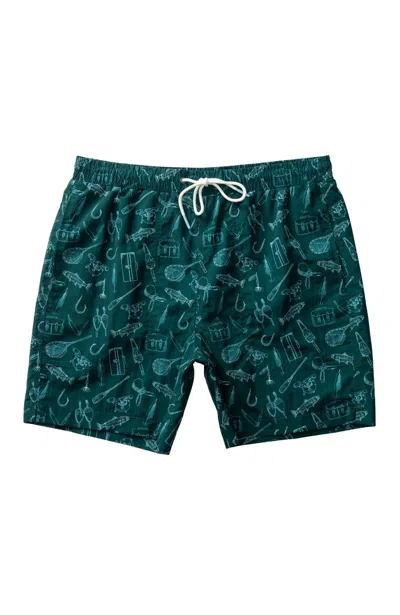 Duck Head Men's Print Sailport Swim Short In Midnight Teal In Green