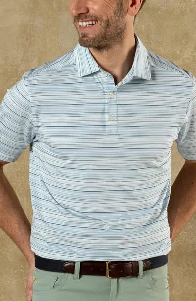 Duck Head Neil Stripe Long Drive Performance Polo In Serenity Blue