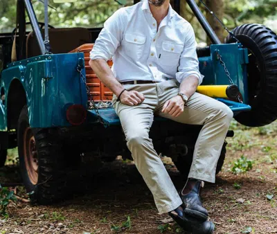 Duck Head Oxford Work Shirt In White In Multi