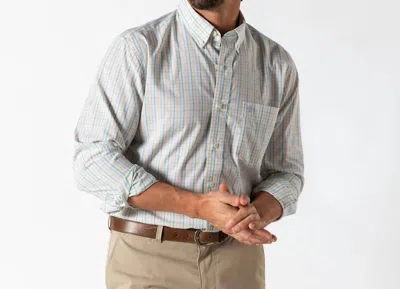 Duck Head Performance Poplin Gaston Plaid Sport Shirt In Pear Green In Gray