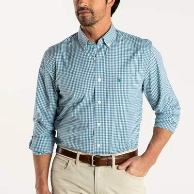 Duck Head Performance Poplin Walton Gingham Shirt In Aegean Blue