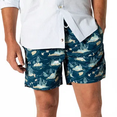 Duck Head Print Sailport 6" Swim Short In Dark Indigo In Purple