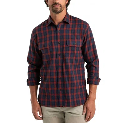 Duck Head Rigsby Ls Performance Flannel Plaid Shirt In Navy In Blue
