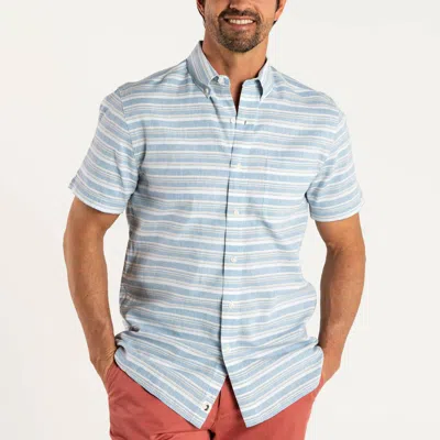 Duck Head Striped Linen Cotton Shirt In Lure Blue In Multi