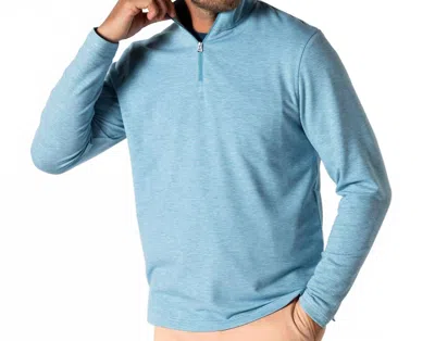 Duck Head Wakeman Stripe Performance 1/4 Zip Shirt In Lure Blue Heather