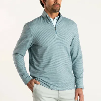 Duck Head Wakeman Stripe Performance 1/4 Zip Sweater In Aegean Blue Heather In Green