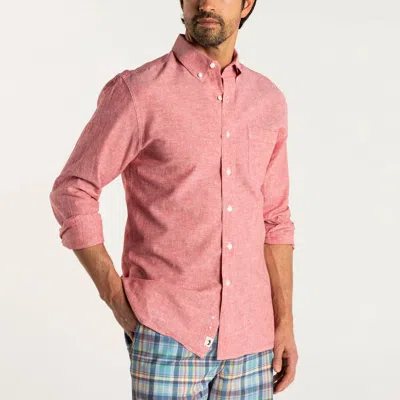 Duck Head Wallace Linen Shirt In Sunkist Red In Pink