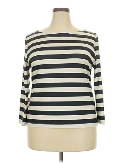 Pre-owned Dudley Stephens 3/4 Sleeve Top Ivory Stripes Pattern Boatneck Tops In White