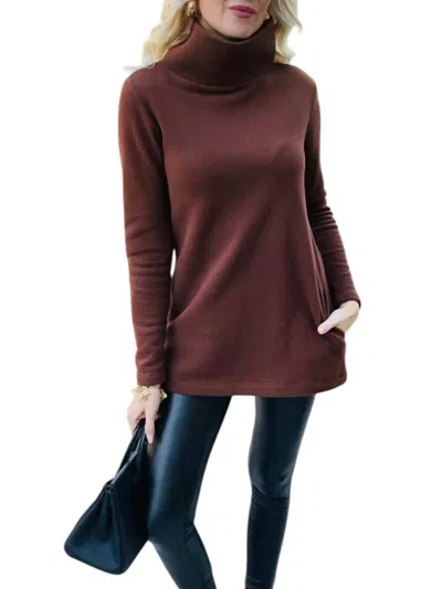 Dudley Stephens Cobble Hill Turtleneck Vello Fleece Top In Cocoa In Brown