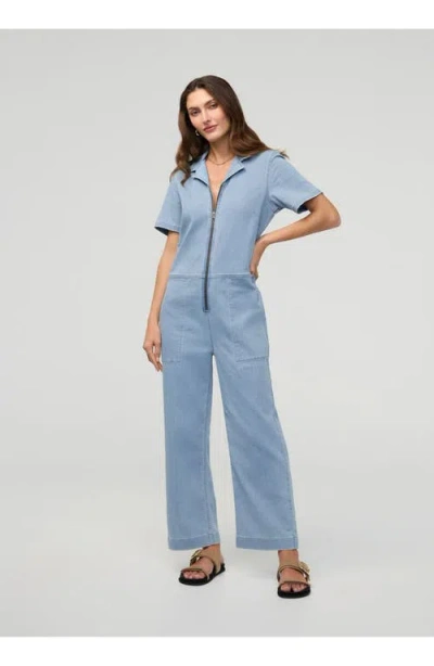 Duer Performance Denim Short Sleeve Jumpsuit In Blue