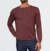 Duer Purepima Vintage Henley Long Sleeve Shirt In Washed Red Rock In Burgundy