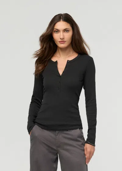 Duer Ribbed Pima Long Sleeve Henley In Black